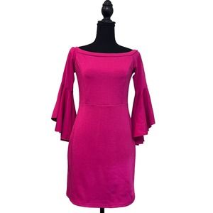 She + Sky Sheath Long Bell Sleeve Medium Fuchsia Business Special Occasion Dress